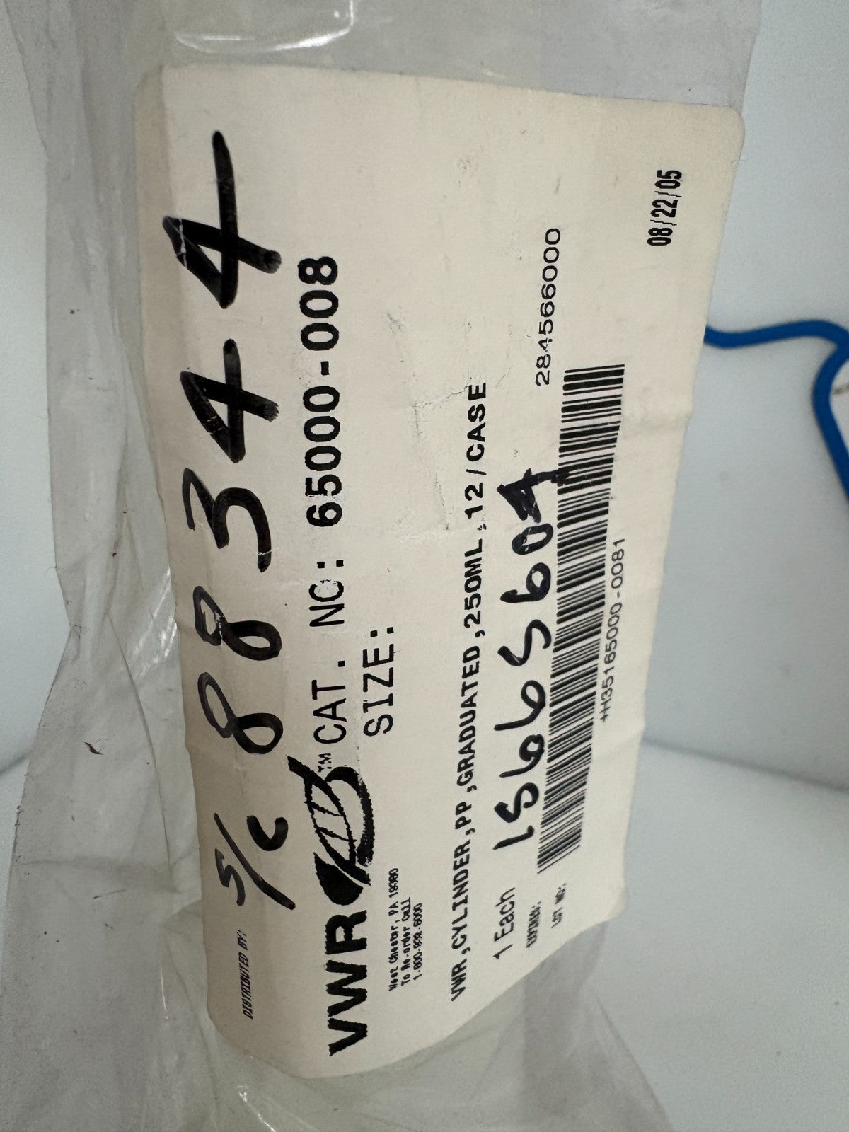 LOT OF 2 VWR GRADUATED 250ML CYLINDER 65000-0082