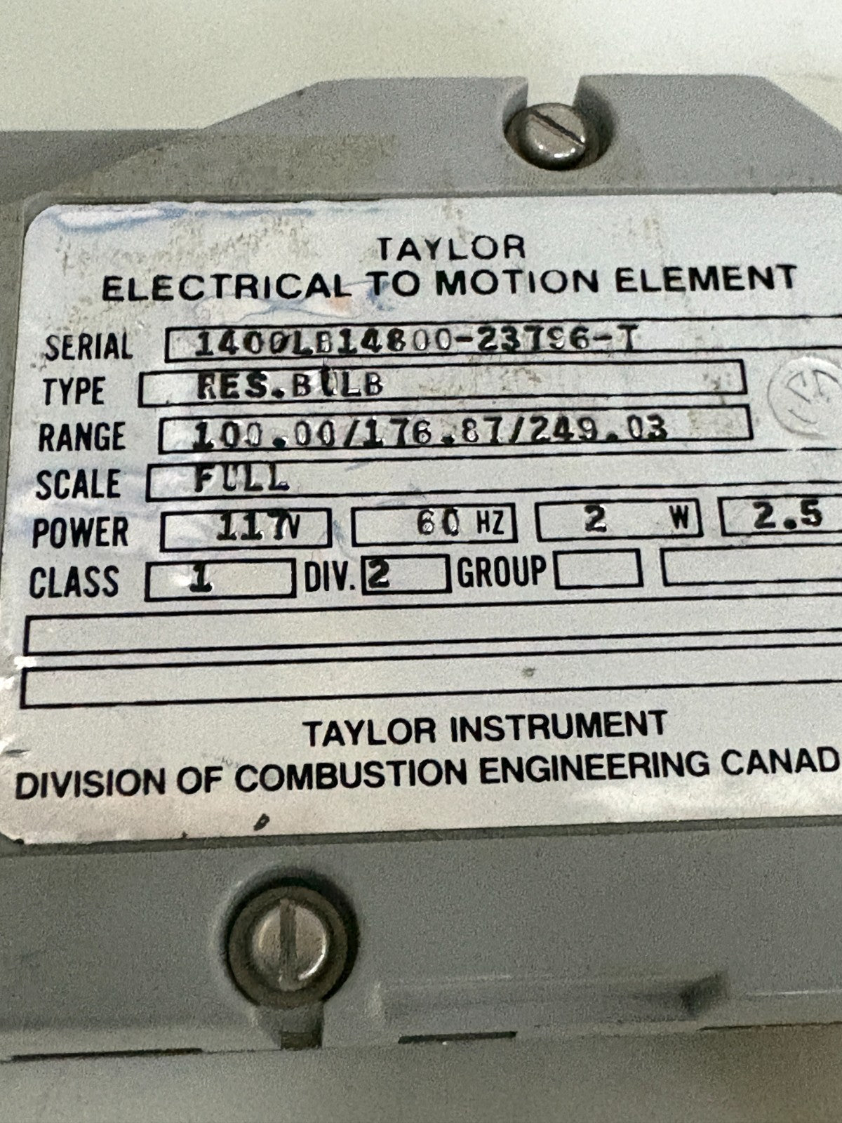 TAYLOR ELECTRICAL TO MOTION ELEMENT RES-BLLB MODULE ONLY 4