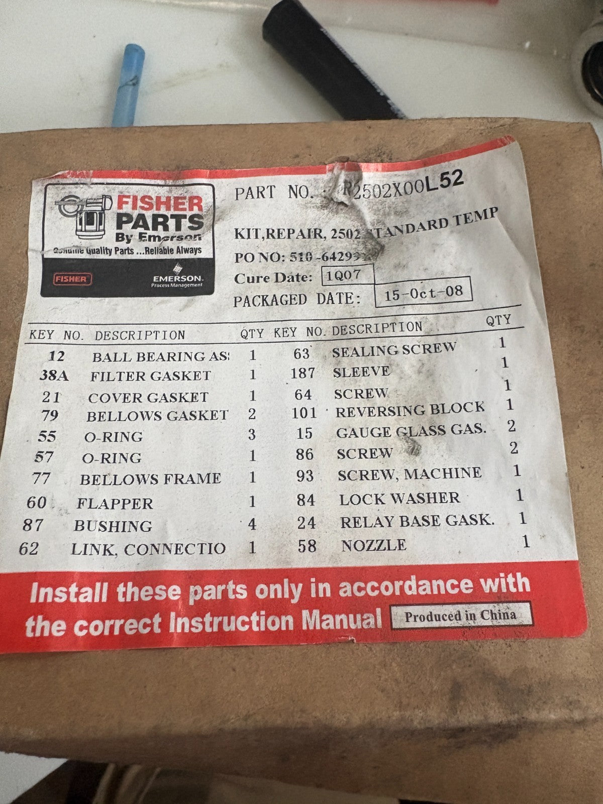 FISHER CONTROL CONTROLLER REPAIR KIT R2502X00L52