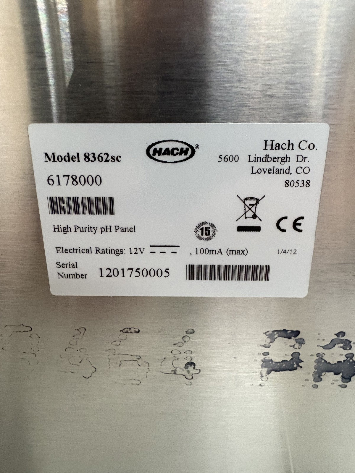 HACH 8362 SC HIGH PURITY WATER ORP PANEL