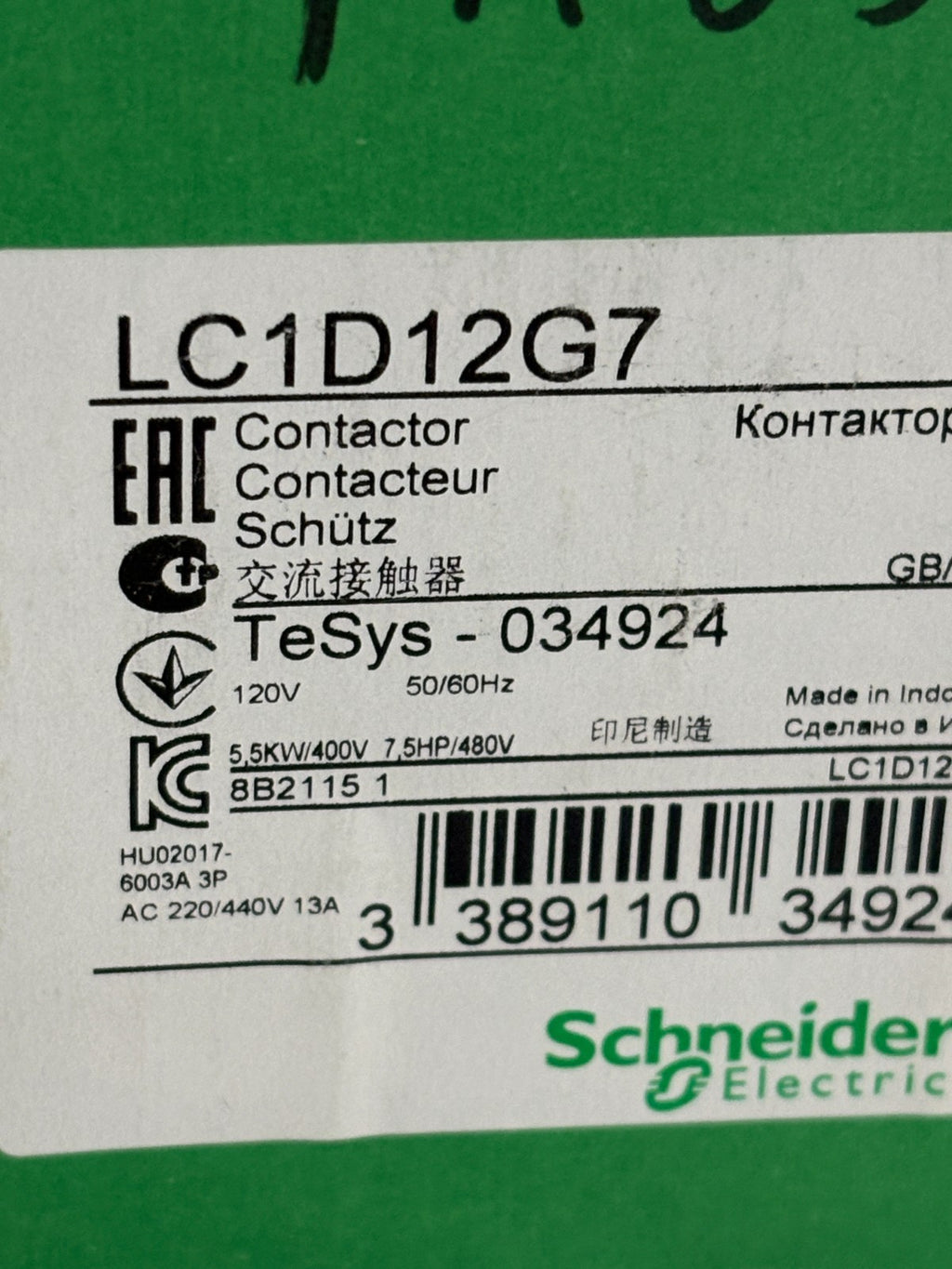 SCHNEIDER CONTACTOR LC1D12G7