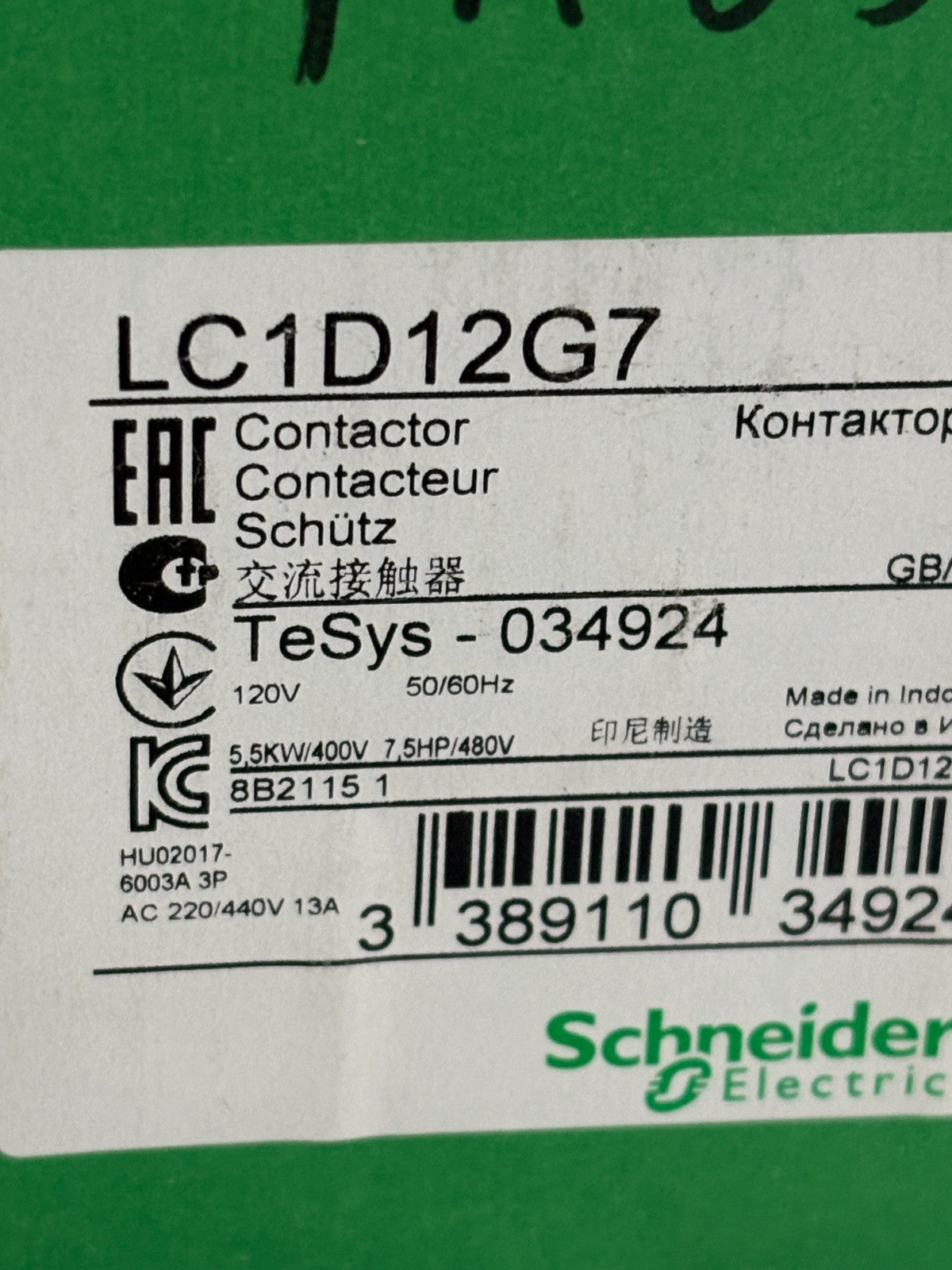 SCHNEIDER CONTACTOR LC1D12G7