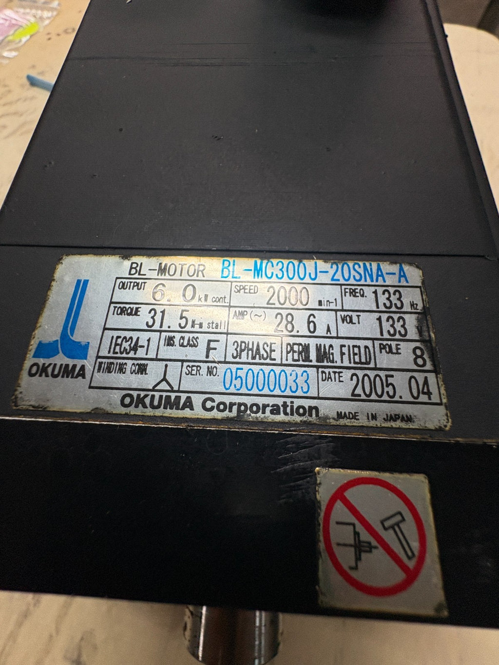 OKUMA SERVO MOTOR BL-MOTOR BL-MC300J-20SNA-A