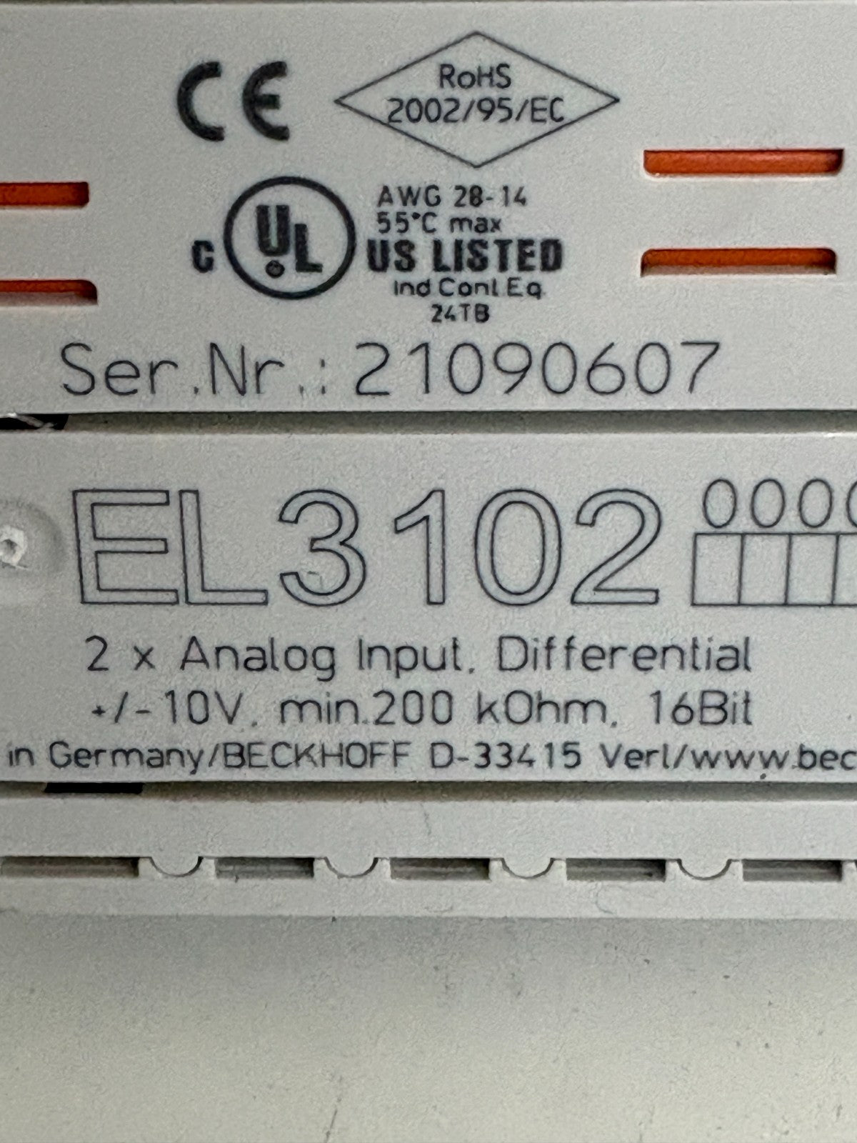 BECKHOFF 2X ANALOG INPUT DIFFERENTIAL EL 3102
