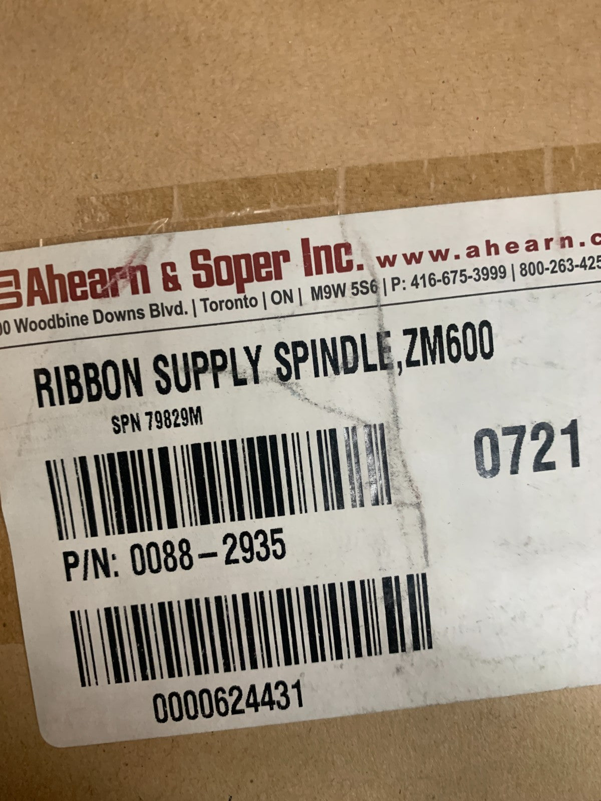 AHEARN & SOPER ZEBRA RIBBON SUPPLY SPINDLE 0088-2935
