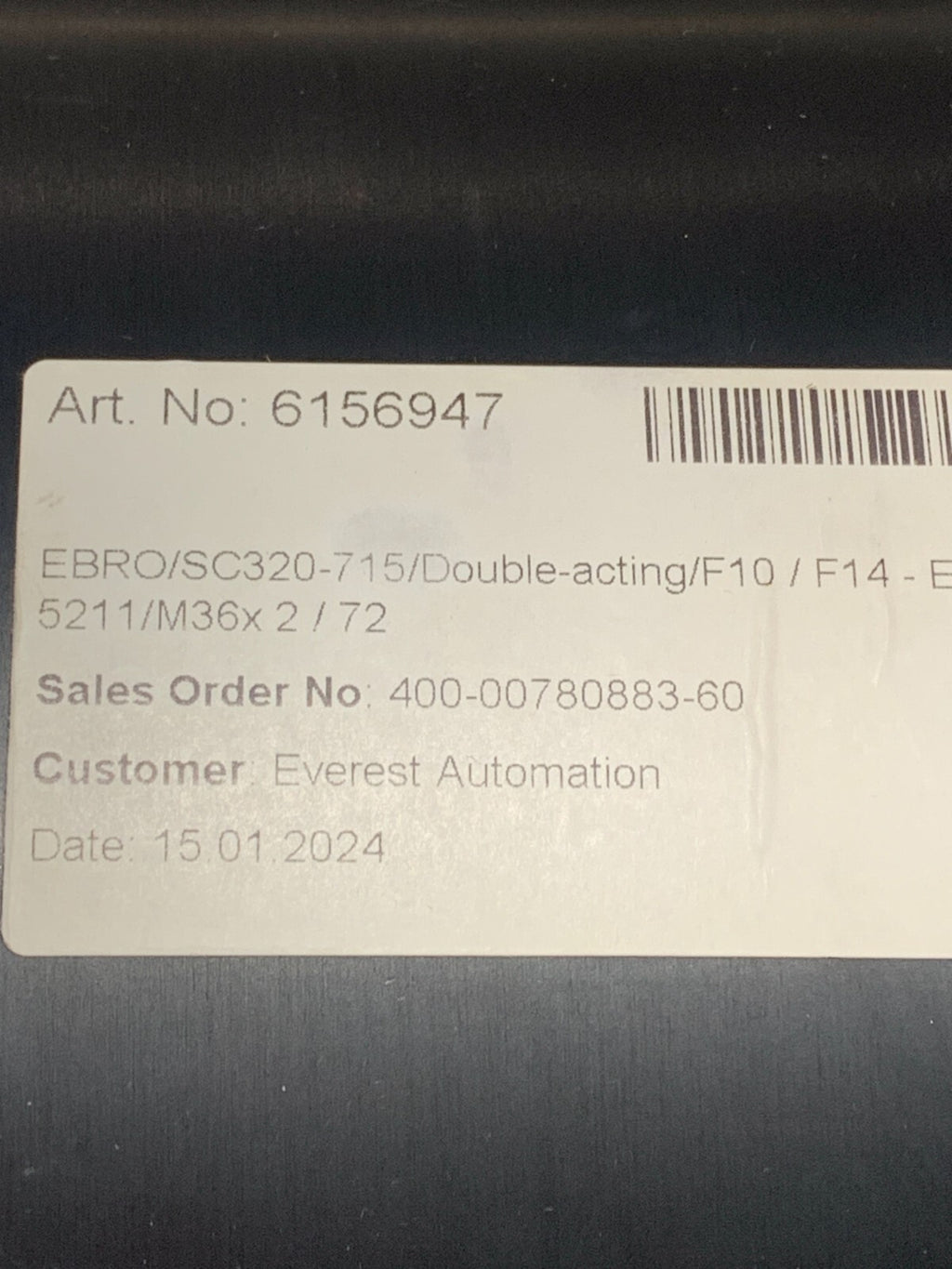EBRO ARMATUREN DOUBLE ACTION PNEUMATIC ACTUATOR SC320-716 6076236