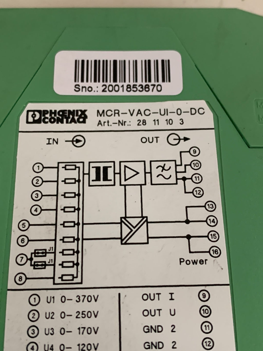PHOENIX CONTACT VOLTAGE MEASURING UNIT MCR-VAC-UI-O-DC 28-11-10-3