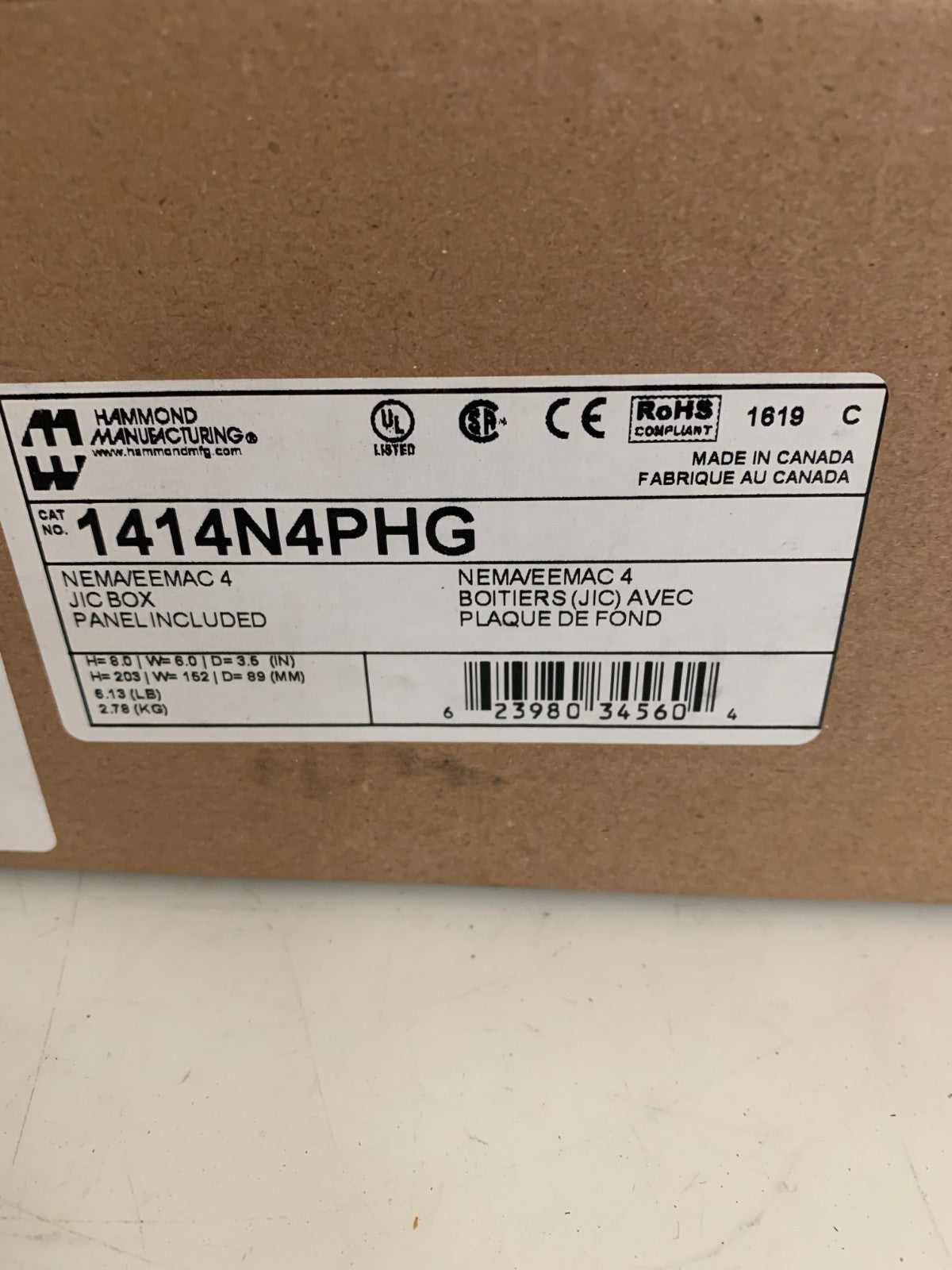 HAMMOND CONTROL PANEL ENCLOSURE 1414N4PHG