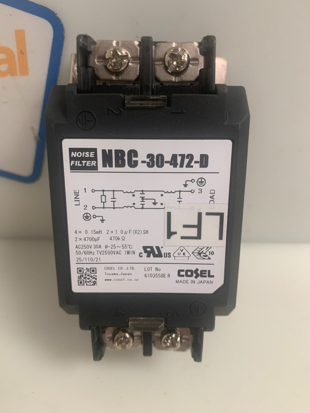 LOT OF 2 COSEL NOISE FILTER NBC-30-472-D1