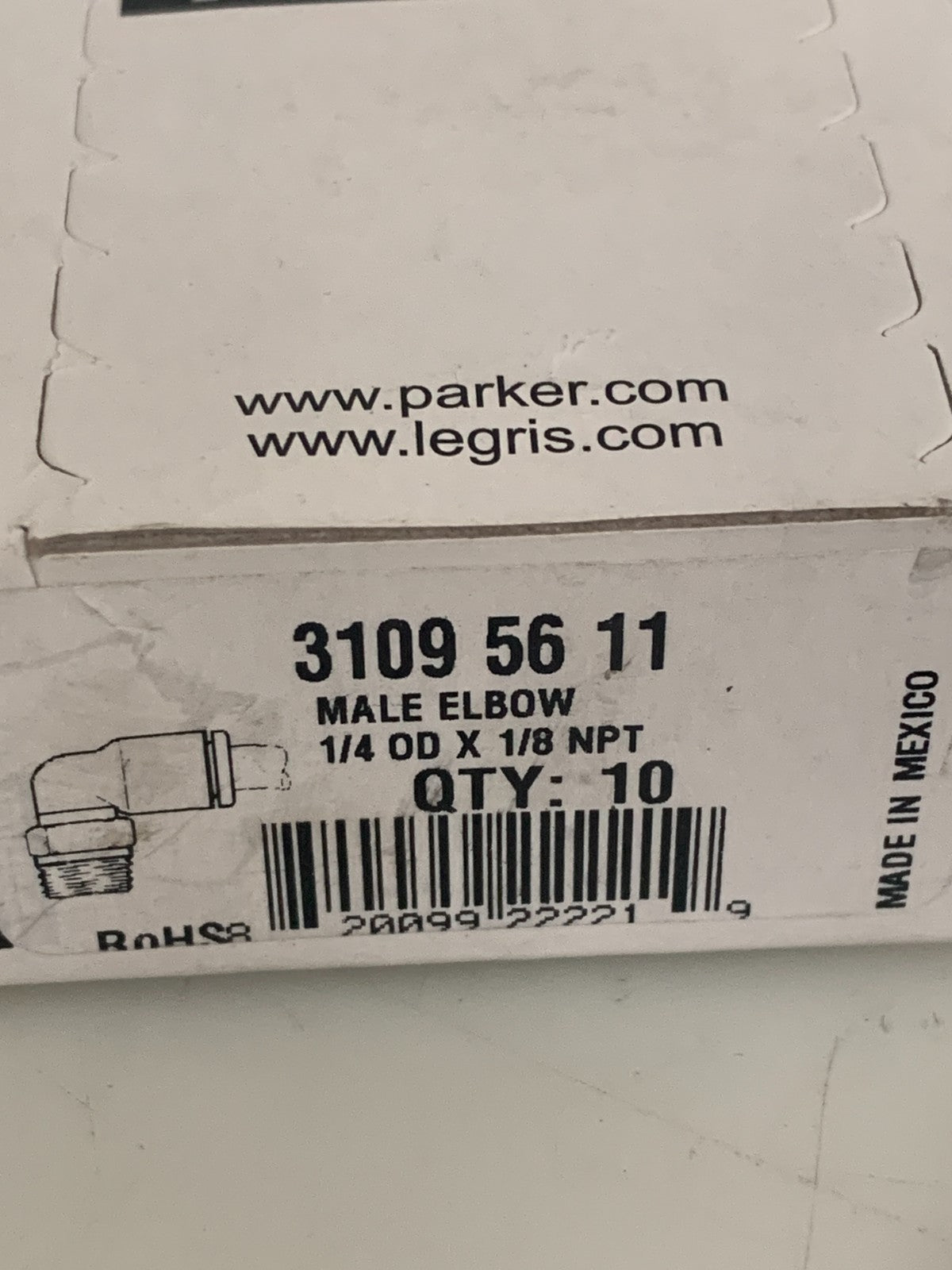 PARKER LEGRIS PUSH TO CONNECT MALE ELBOW 1/4 OD X 1/8 NPT 10 PER BOX