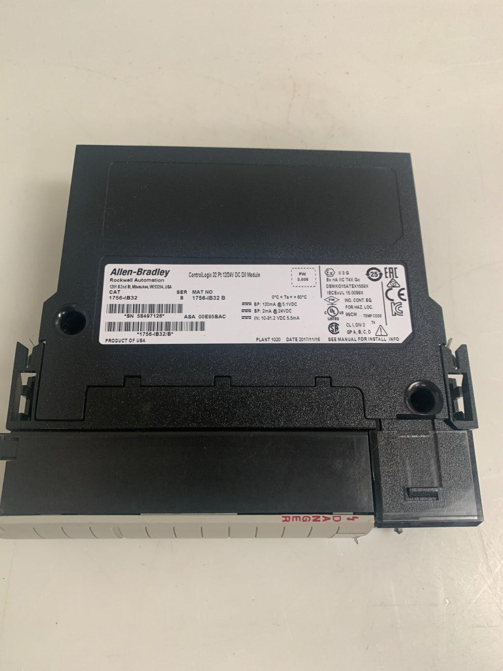 ALLEN BRADLEY CONTROL LOGIX 32 PT 12/24 DC DIGITAL MODULE 1756-IB32 B