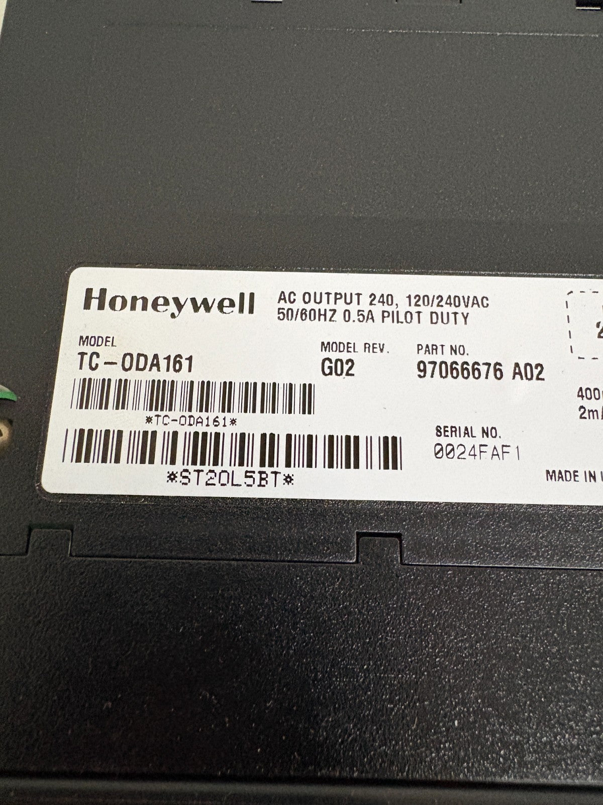 HONEYWELL AC OUTPUT PILOT DUTY MODULE TC-0DA161 G02 97066676 A02