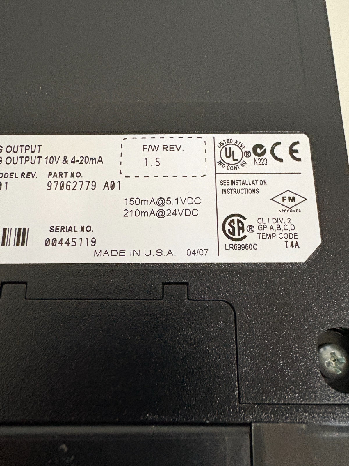 HONEYWELL ANALOG OUTPUT MODULE TC-OAV 081 K01 970 62779 A01