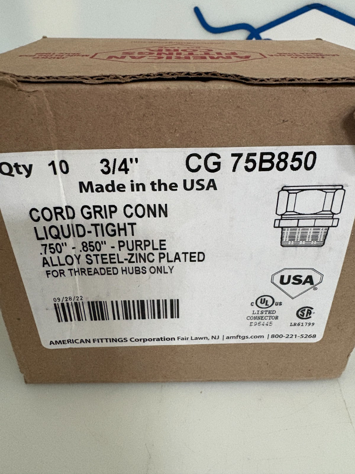 AMERICAN FITTING 3/4 CORD GRID LIQUID-TIGHT CONNECTOR 8 IN BOX3