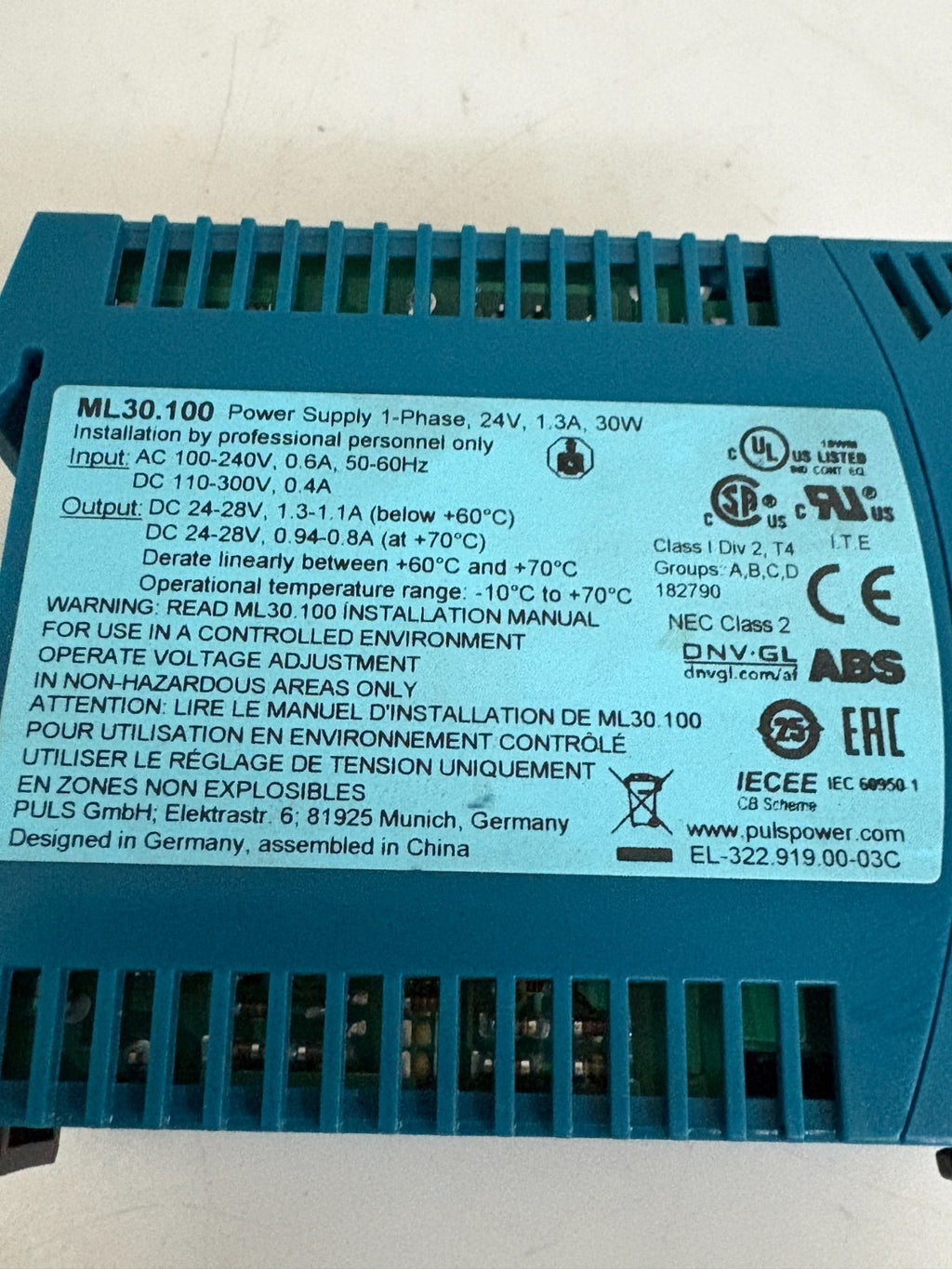 PULS POWER SUPPLY ML30.100