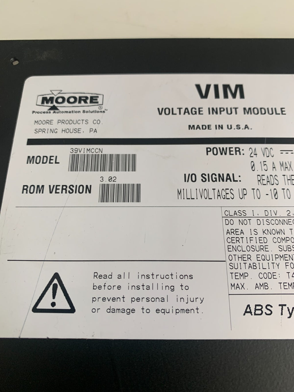 MOORE VIM VOLTAGE INPUT MODULE 16171-126/3 39VIMCCN