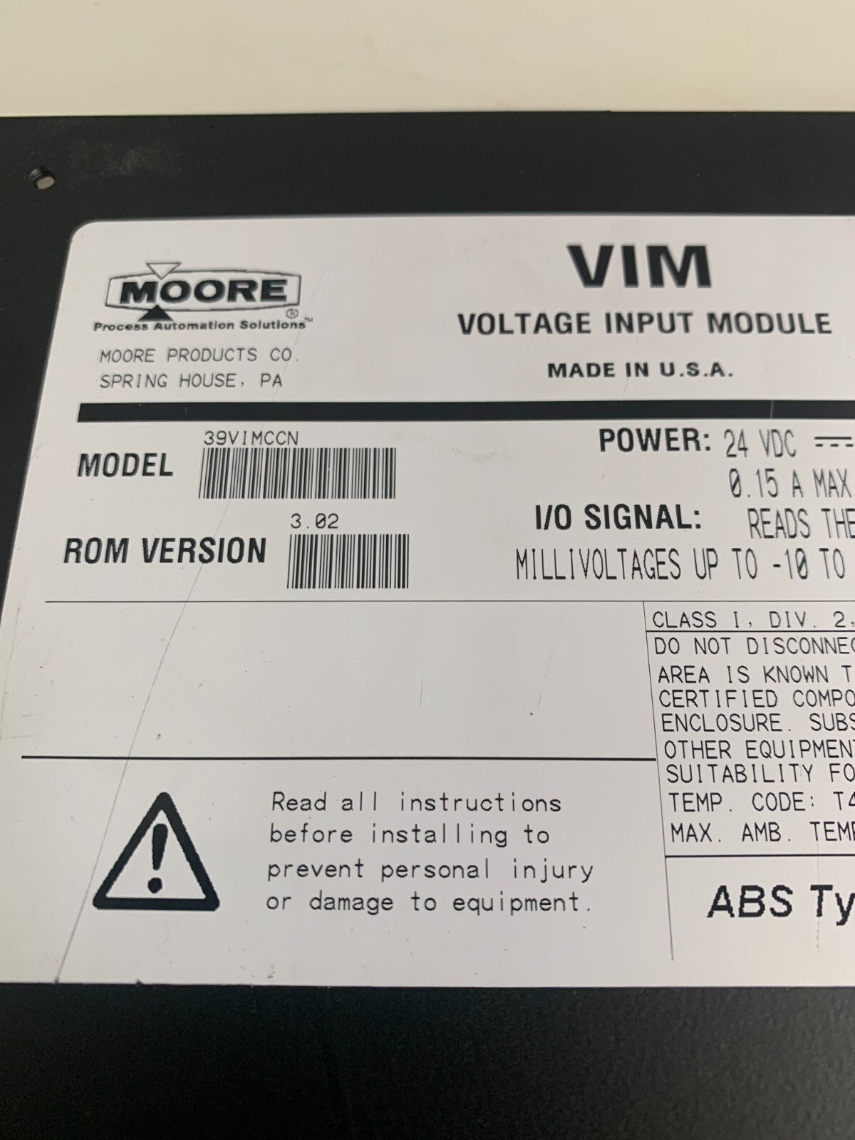 MOORE VIM VOLTAGE INPUT MODULE 16171-126/3 39VIMCCN