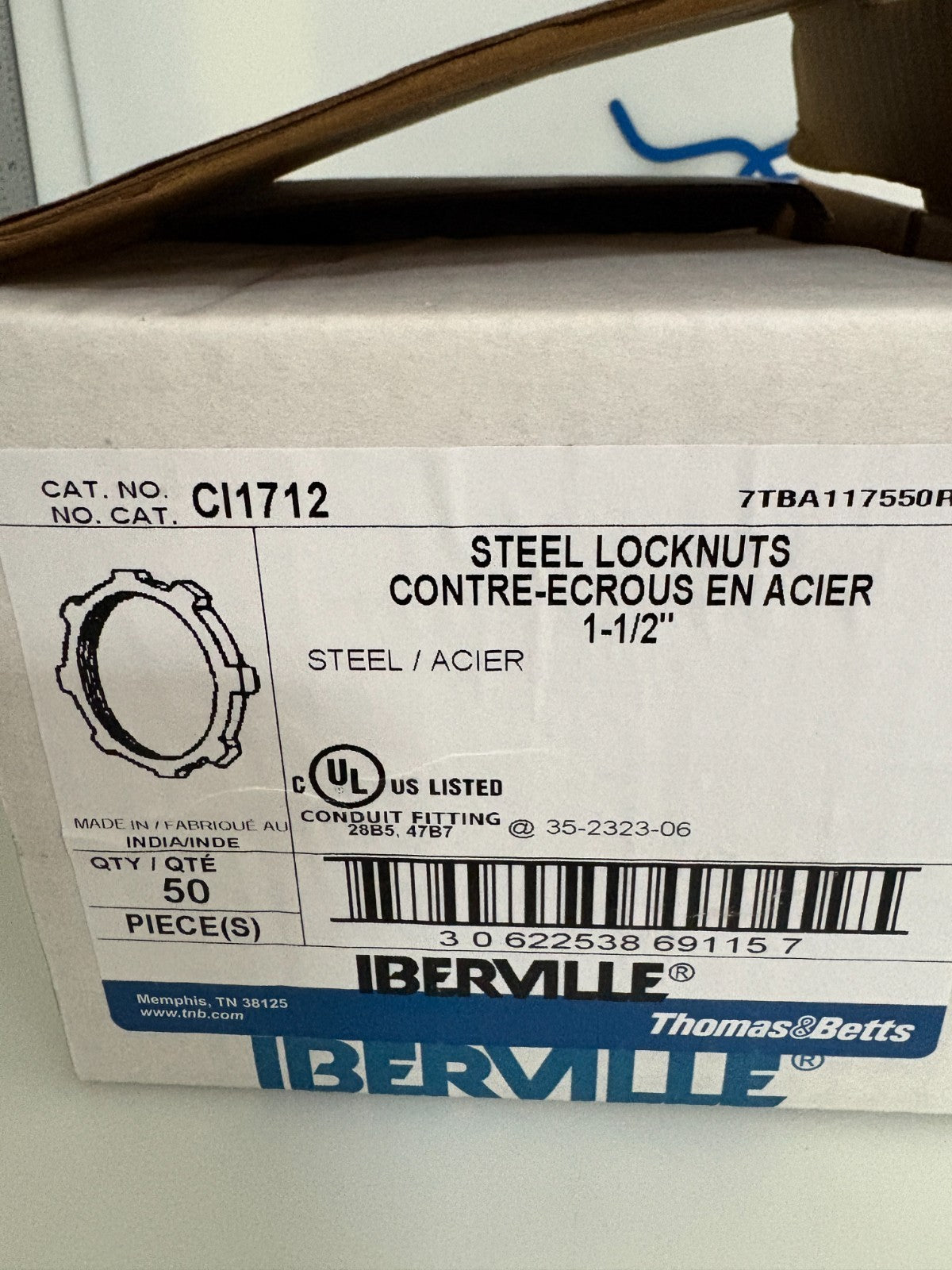 ABB THOMAS & BETTS 1 1/2 STEEL LOCKNUTS CI1712 50 PER BOX2