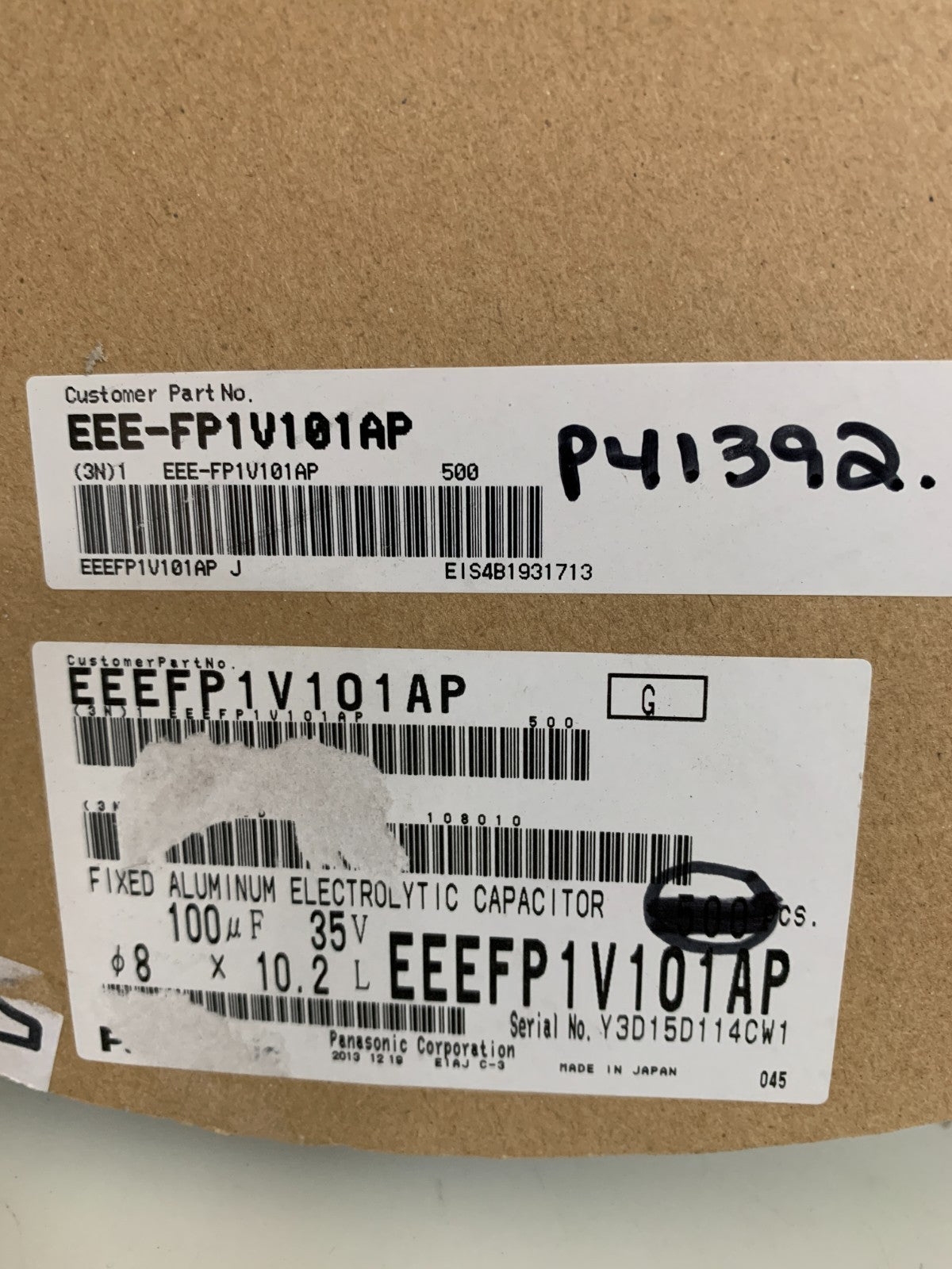 LOT OF 429 PANASONIC FIXED ALUMINIUM ELECTROLYTIC CAPACITOR EEEFP1V101AP