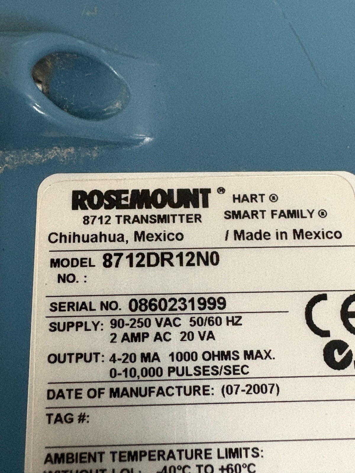 ROSEMOUNT SMART FAMILY TRANSMITTER 8712DR12N0