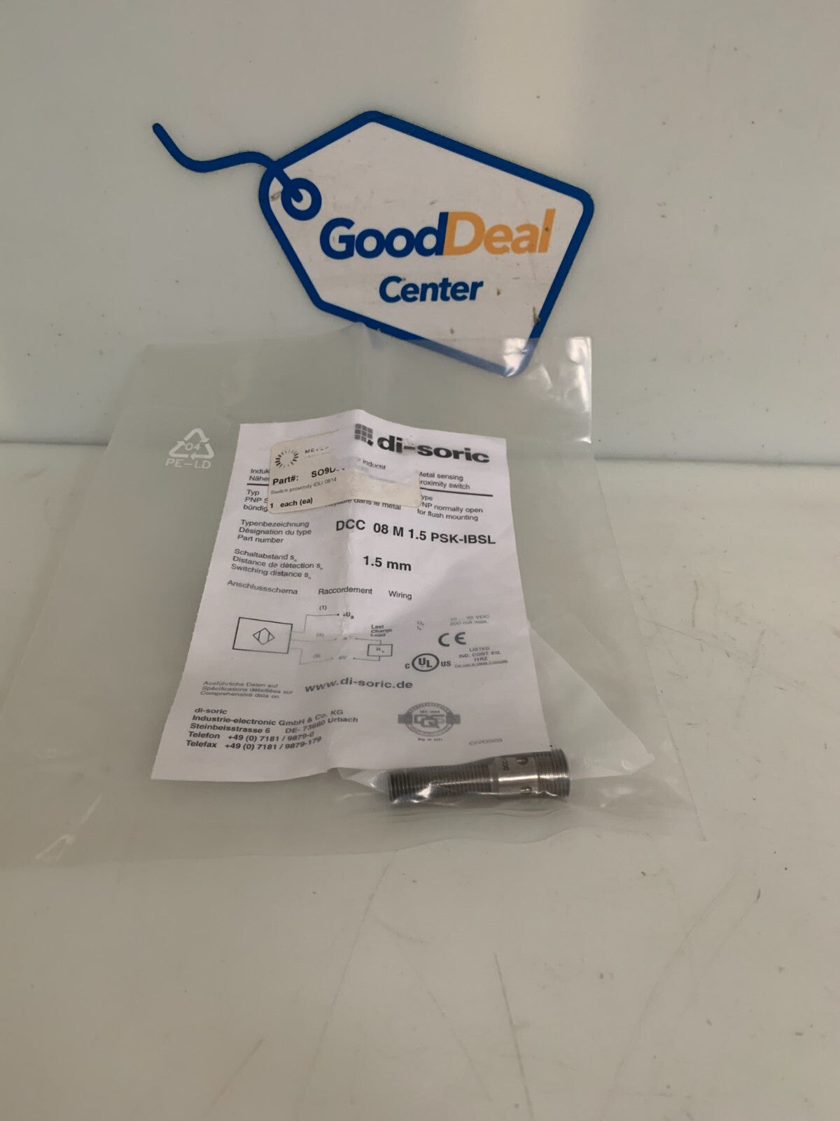 DI-SORIC METAL SENSING PROXIMITY SWITCH DCC 08 M 1.5 PSK - IBSL