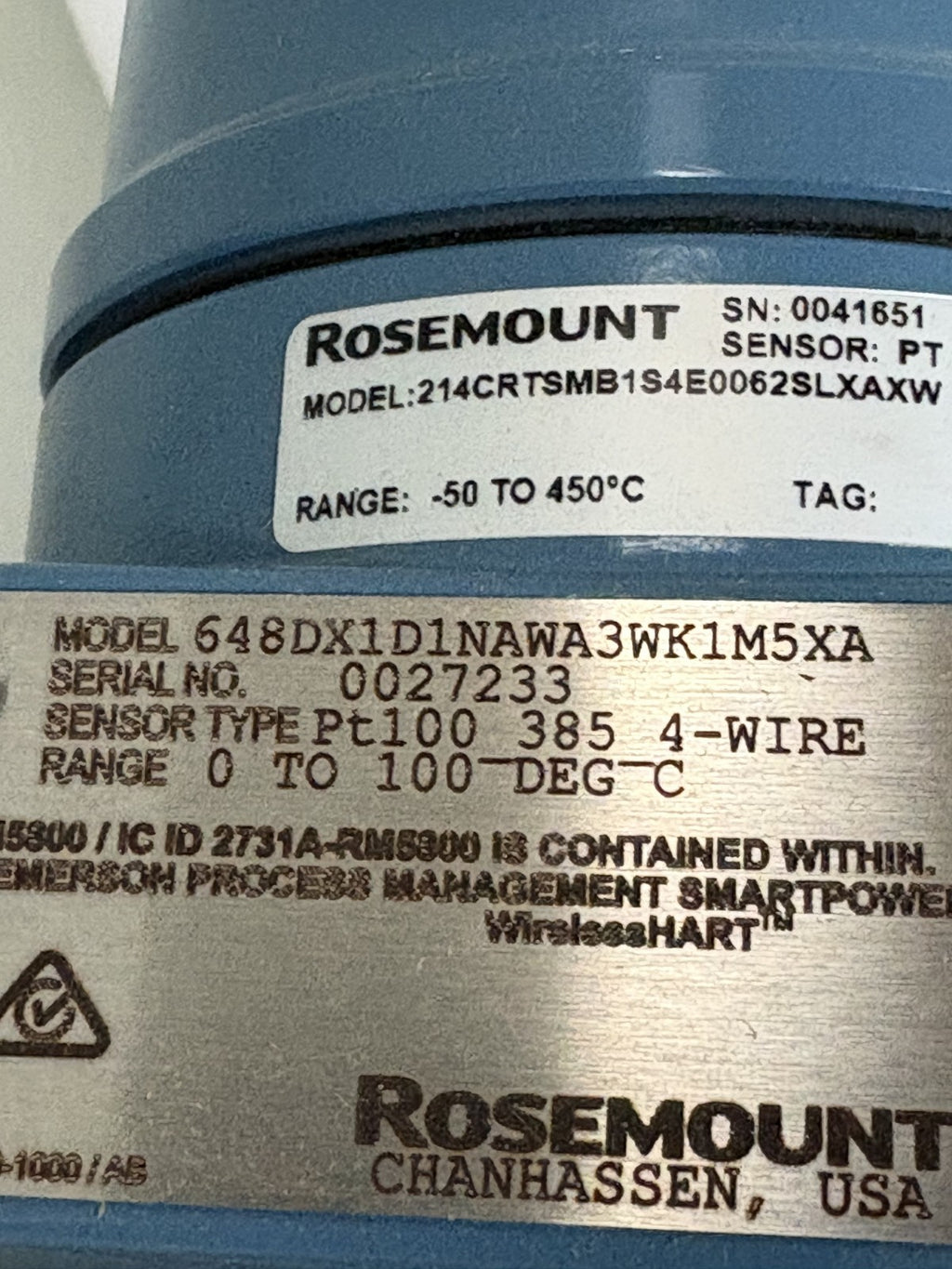 EMERSON ROSEMOUNT WIRELESS TEMPERATURE TRANSMITTER 648DX1D1NAWA3WK1M5XA