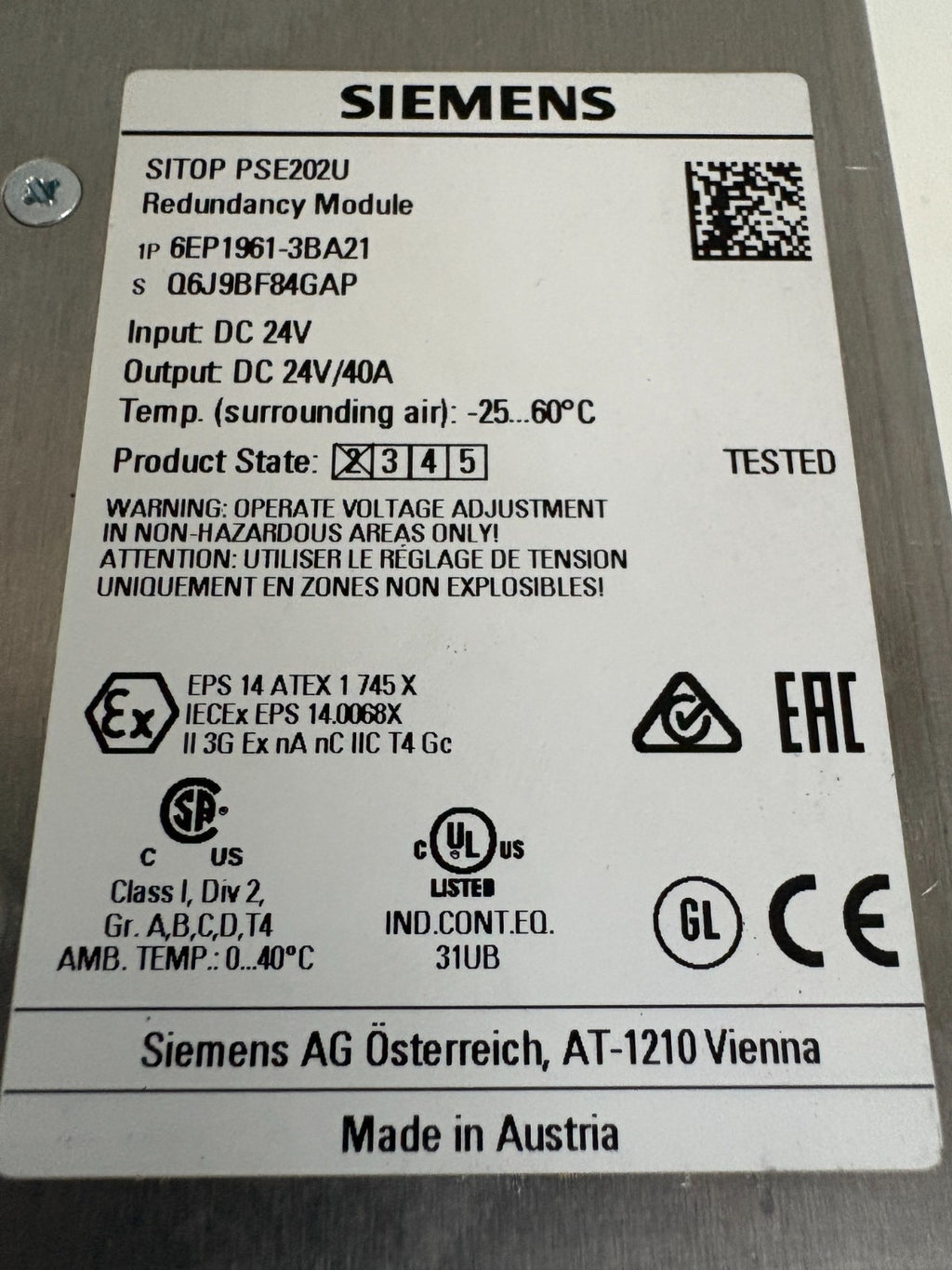 SIEMENS SITOP REDUNDANCY MODULE 6EP1961-3BA/21 PSE202U