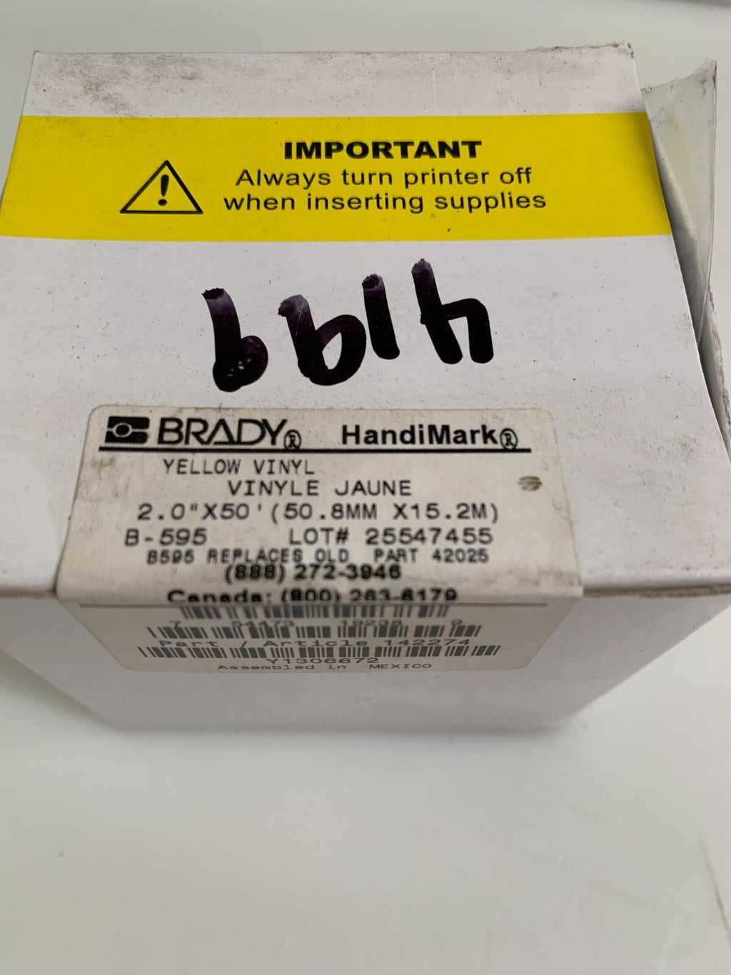 BRADY HANDIMARK 2" YELLOW VINYLE #142274
