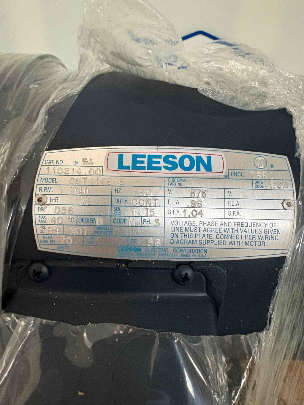 LEESON MOTOR C6T11FB1E2