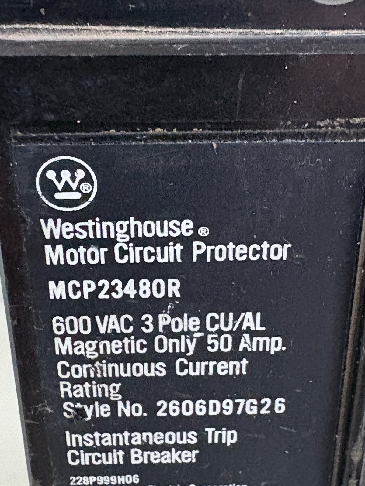WESTINGHOUSE MOTOR CIRCUIT PROTECTOR 50 AMP MCP23480R