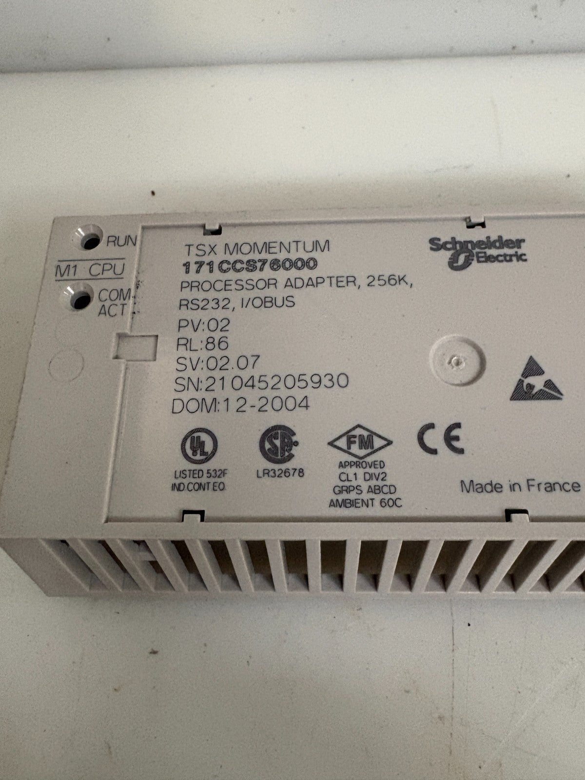 SCHNEIDER ELEC TSX MOMENTUM PROCESSOR ADAPTER 256K I/O BUS1