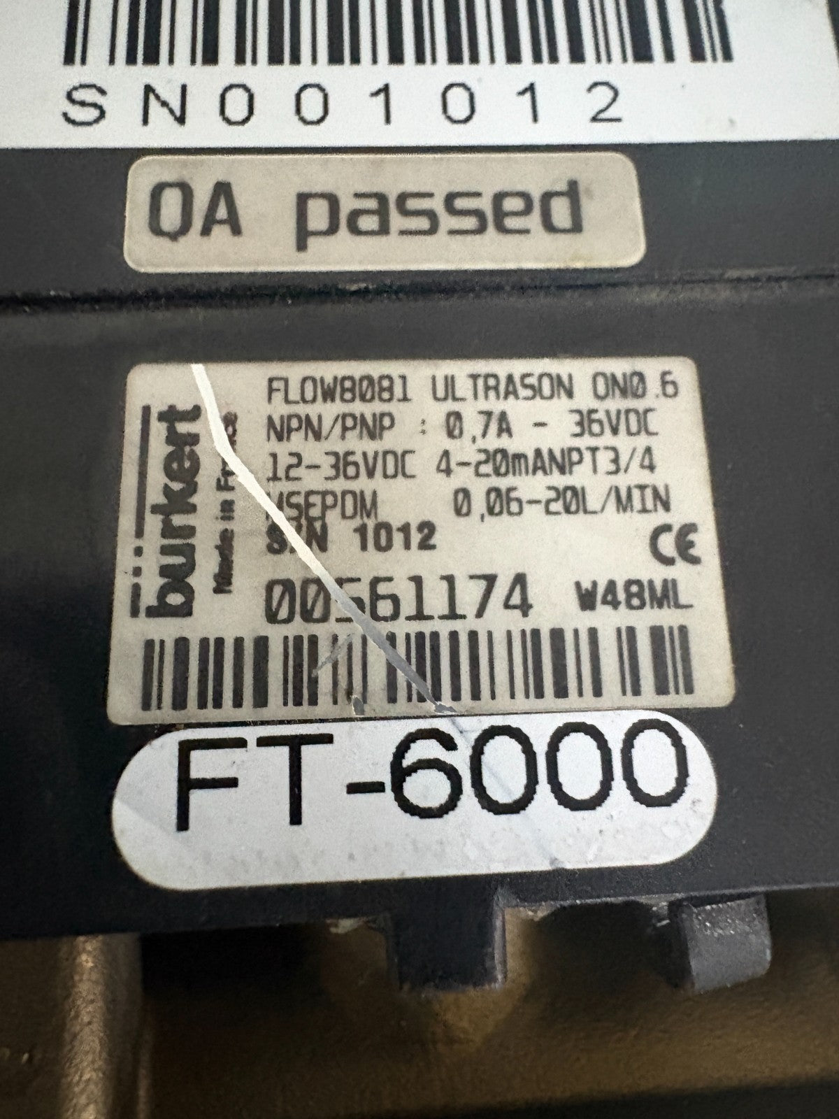 BURKERT ULTRASONIC FLOWMETER TYPE FLOW8081 6