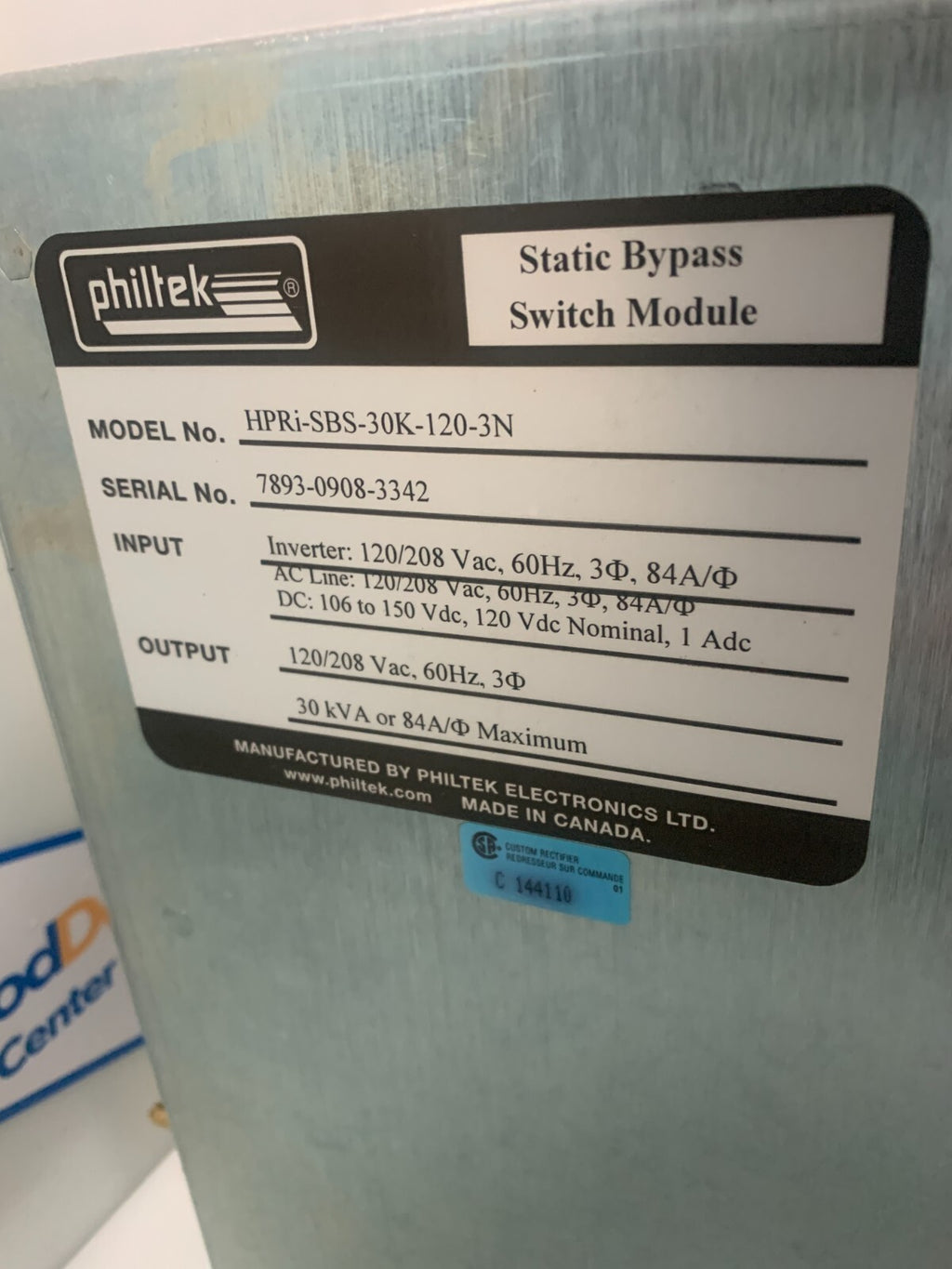 PHILTEK HPRi-SBS-30K-120-3N HPRI 3 Phase Inverter System