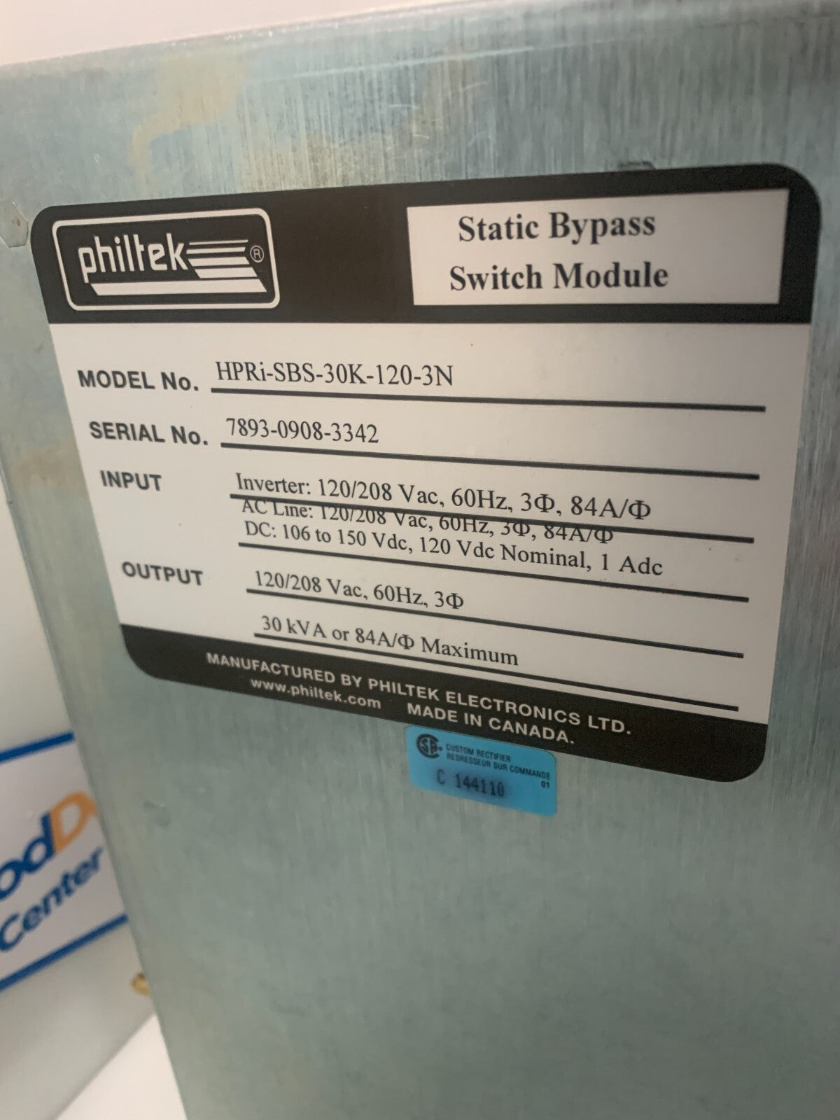 PHILTEK HPRi-SBS-30K-120-3N HPRI 3 Phase Inverter System