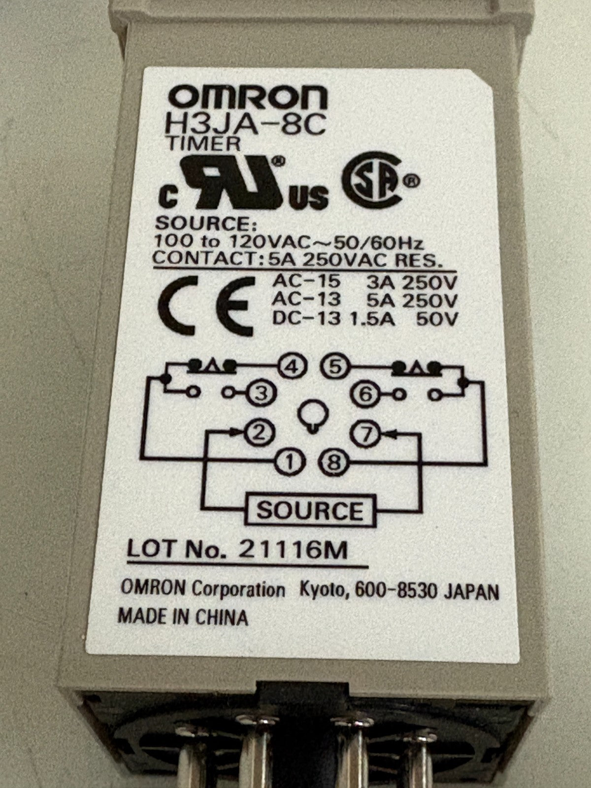 OMRON 3 SEC TIMER H3JA-8C 3