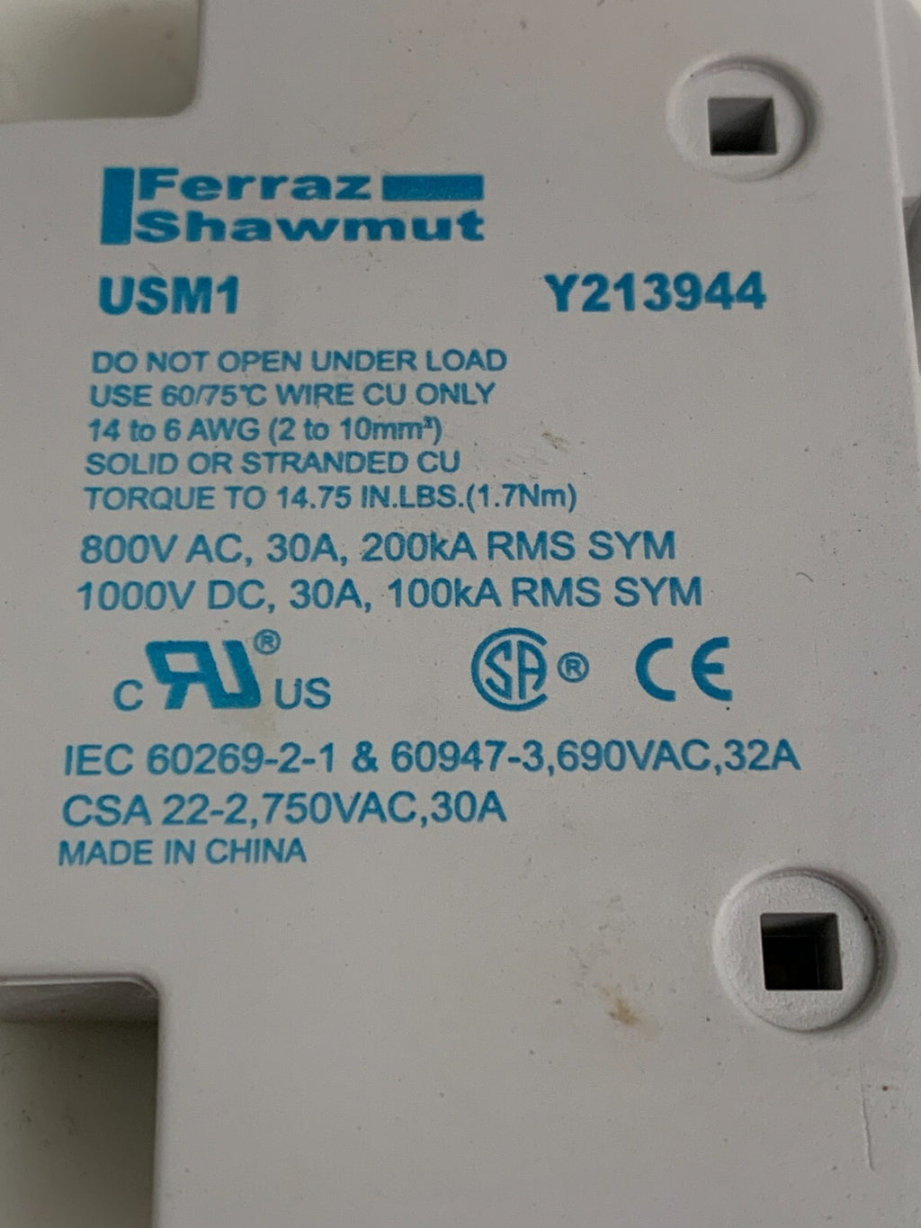 LOT OF 5 FERRAZ SHAWMUT ULTRA SAFE FUSE HOLDER USM1 W/FUSE2