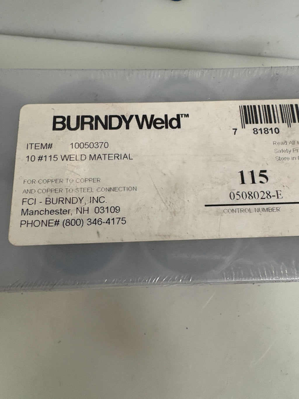 BURNDY WELD WELDING MATERIAL #10050370 10 #115 BOX OF 10
