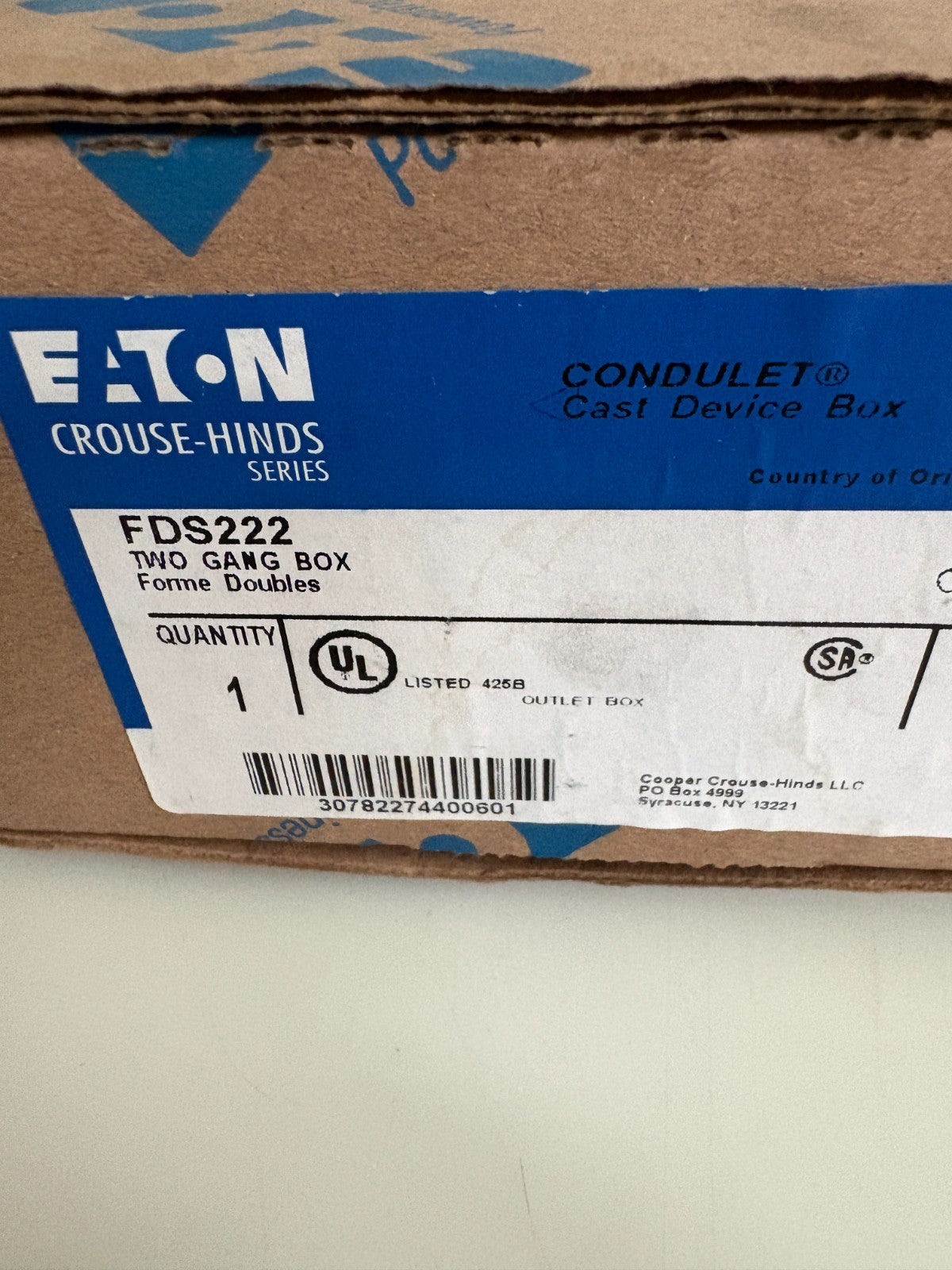 EATON CROUSE-HINDS TWO GANG BOX #FDS2223