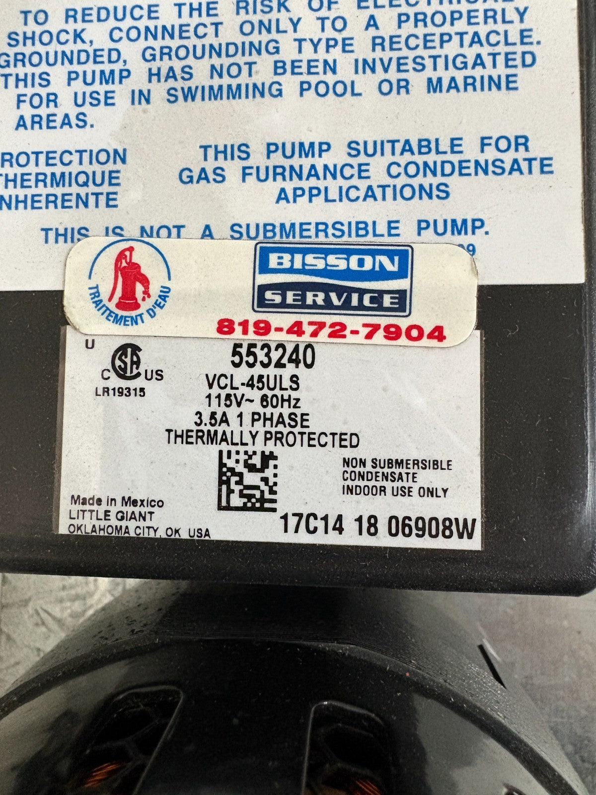 LITTLE GIANT CONDENSATE PUMP #5532402