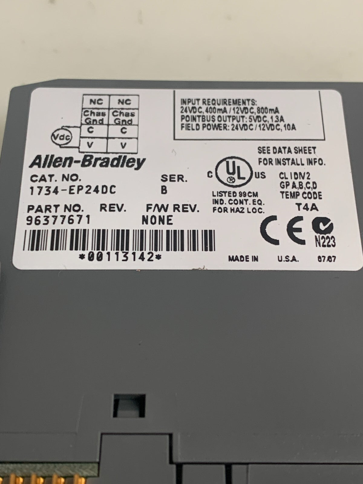 ALLEN BRADLEY POWER SUPPLY 1734-EP24DC SER B W/ 1734-RTB A2