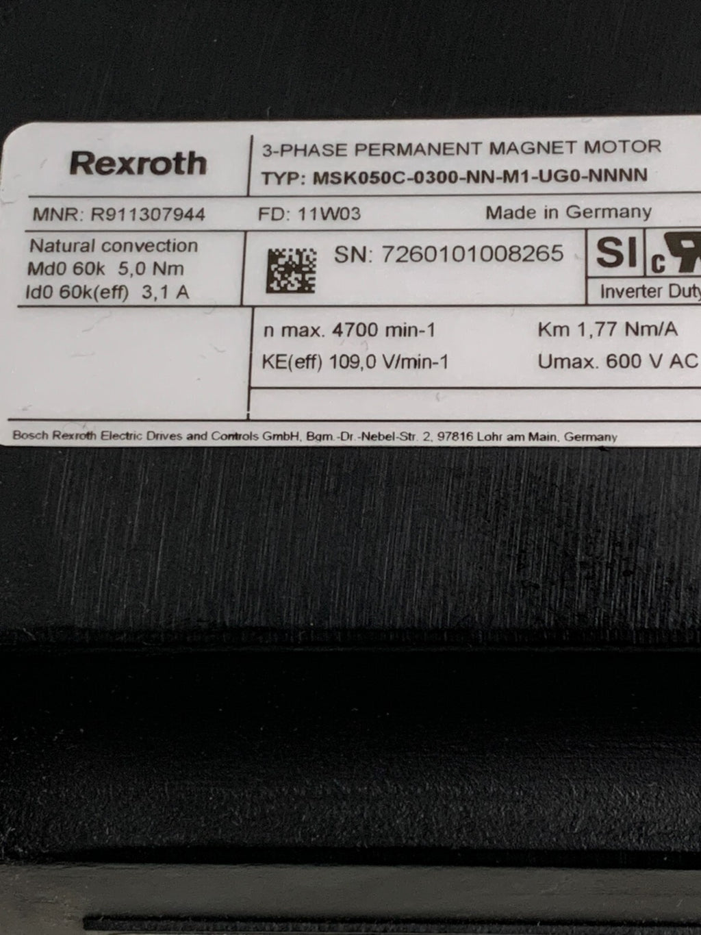 REXROTH PERMANENT MAGNETIC MOTOR MSK050C-0300-NN-M1-UG0-NNNN1