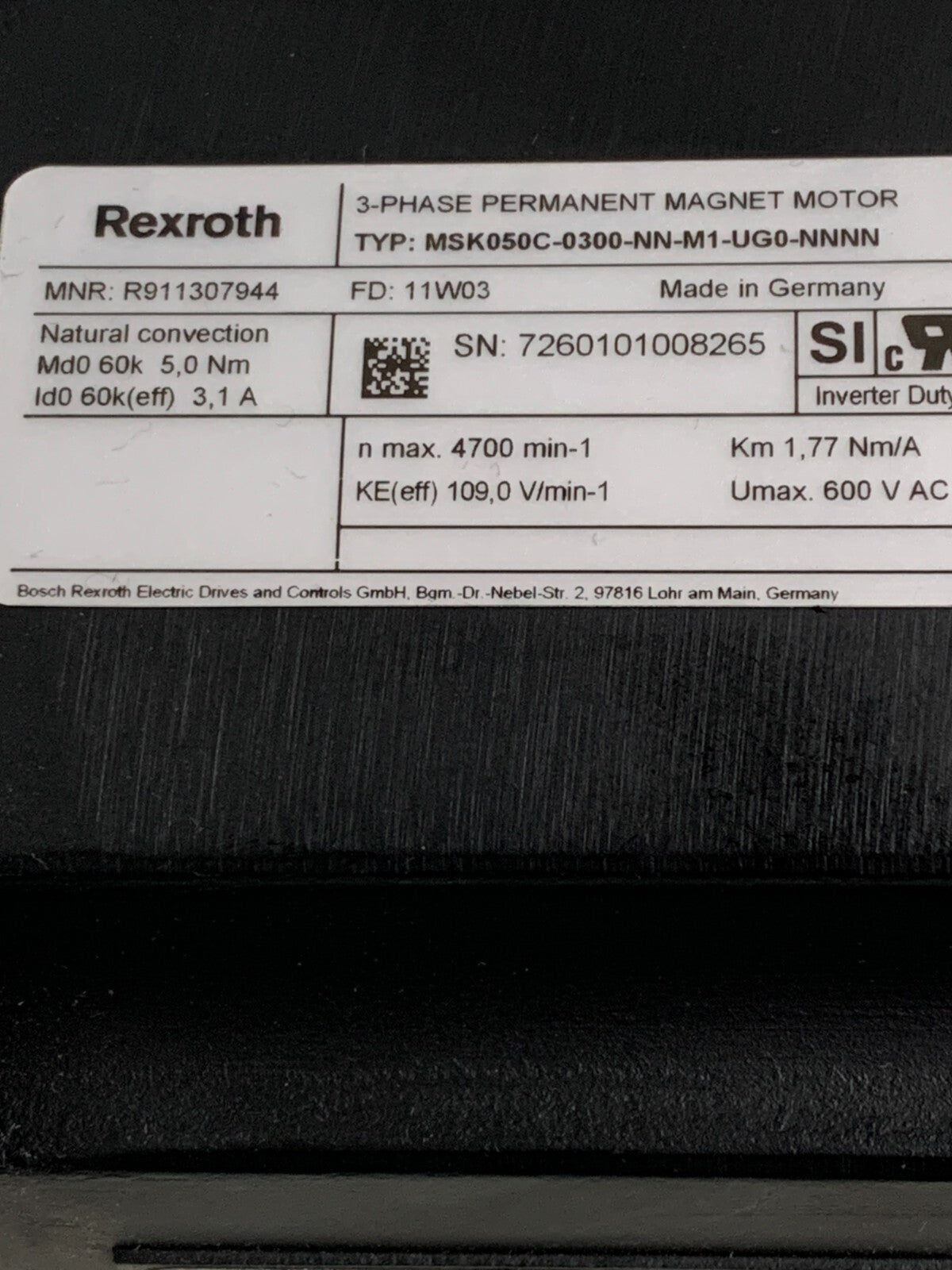 REXROTH PERMANENT MAGNETIC MOTOR MSK050C-0300-NN-M1-UG0-NNNN1