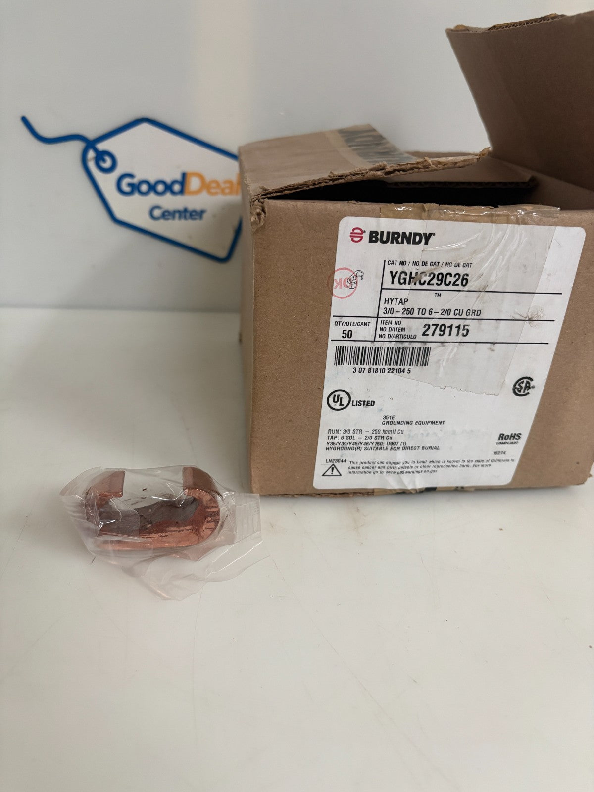 BURNDY HYTAP COMPRESSION GROUNDING C-TAP 3/0-250 TO 6-2/0 CU GROUND #YGHC29C260