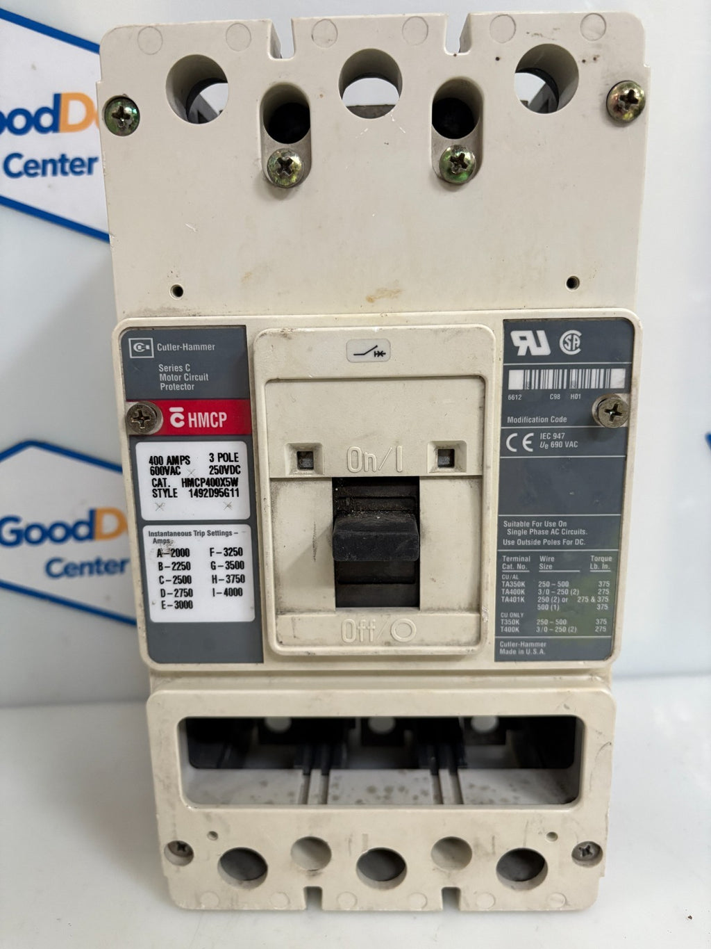 EATON CUTLER HAMMER MOTOR CIRCUIT BREAKER 400 AMPS HMCP400X5 #1492D95G111