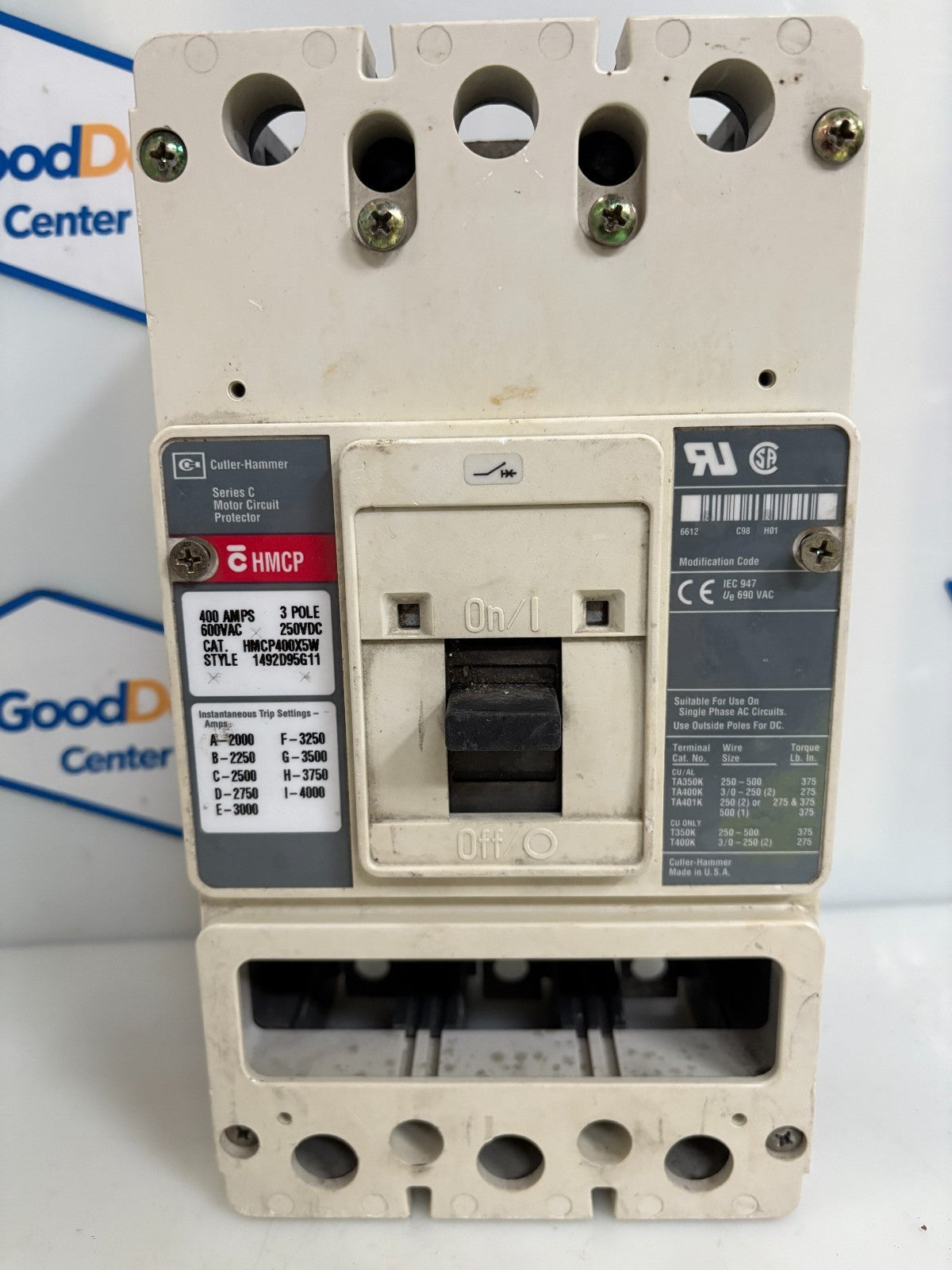 EATON CUTLER HAMMER MOTOR CIRCUIT BREAKER 400 AMPS HMCP400X5 #1492D95G111