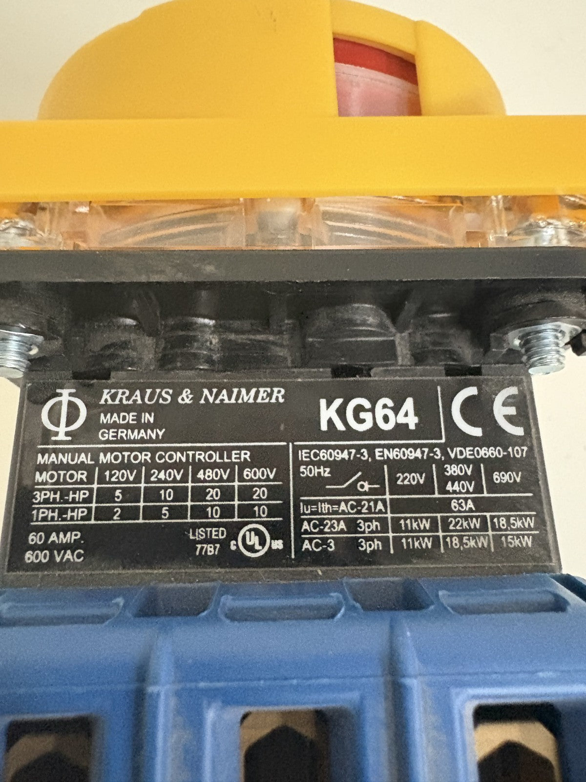 KRAUS & NAIMER DISCONNECT SWITCH 60A 600V KG64