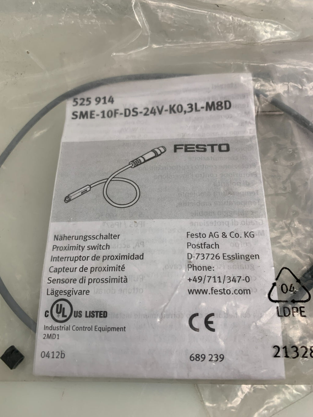 Lot of 3 Festo 525 914 SME-10F-DS-24V-KO,3L-M8D Proximity Switch