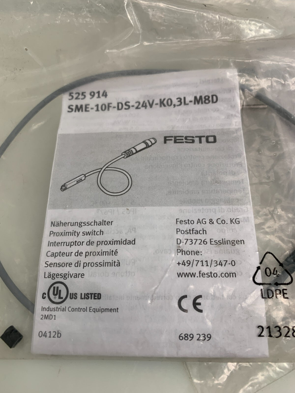 Lot of 3 Festo 525 914 SME-10F-DS-24V-KO,3L-M8D Proximity Switch