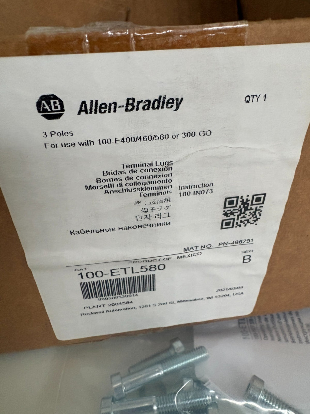 ALLEN BRADLEY TERMINAL LUGS SET OF 3 100-ETL580