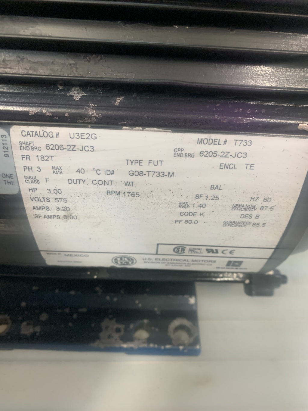 DOERR US MOTOR 3PH 1765 RPM T733 U3E2G1